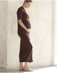 Angel Maternity - Zélie Wide Rib Maternity Midi Skirt in Chocolate Truffle