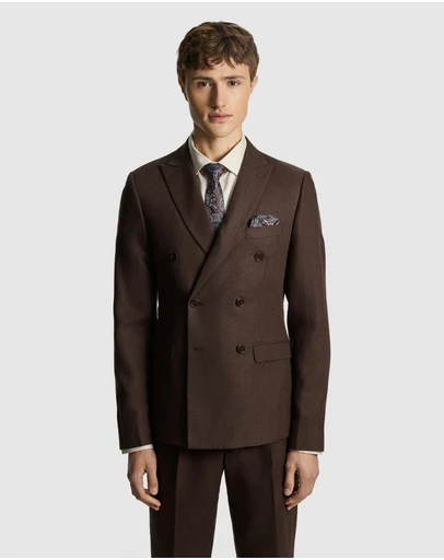 yd. - Santos Linen Blend Double Breasted Suit Jacket