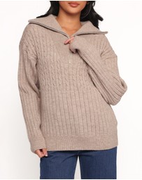Petal & Pup - Anais Quarter Zip Knit Sweater - Beige