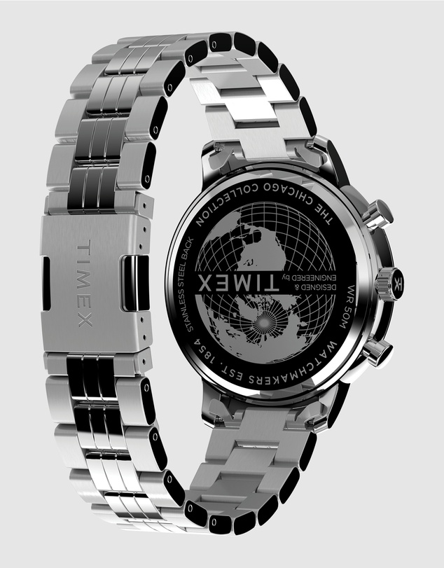 TIMEX - Chicago Chrono 45mm Silver Tone Blue Dial Bracelet