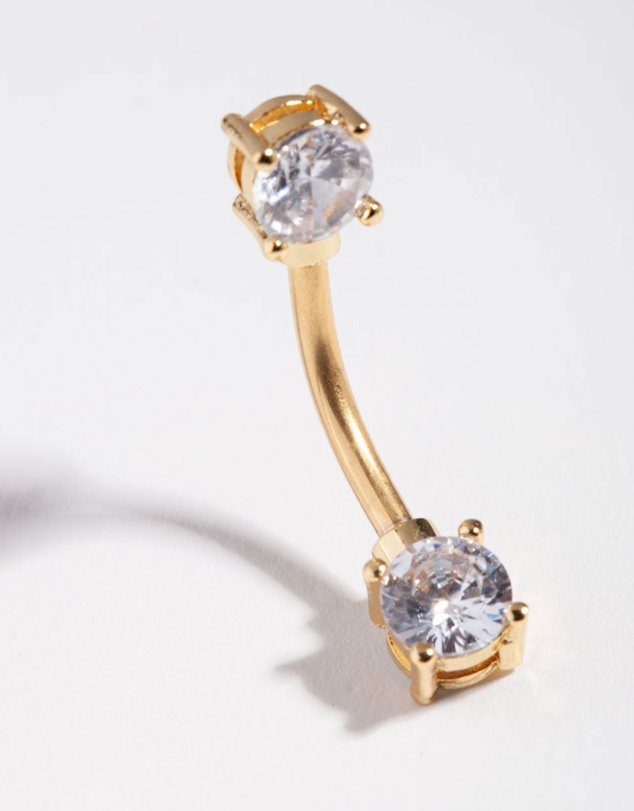 Lovisa - Titanium Gold Double Cubic Zirconia Square Belly Ring