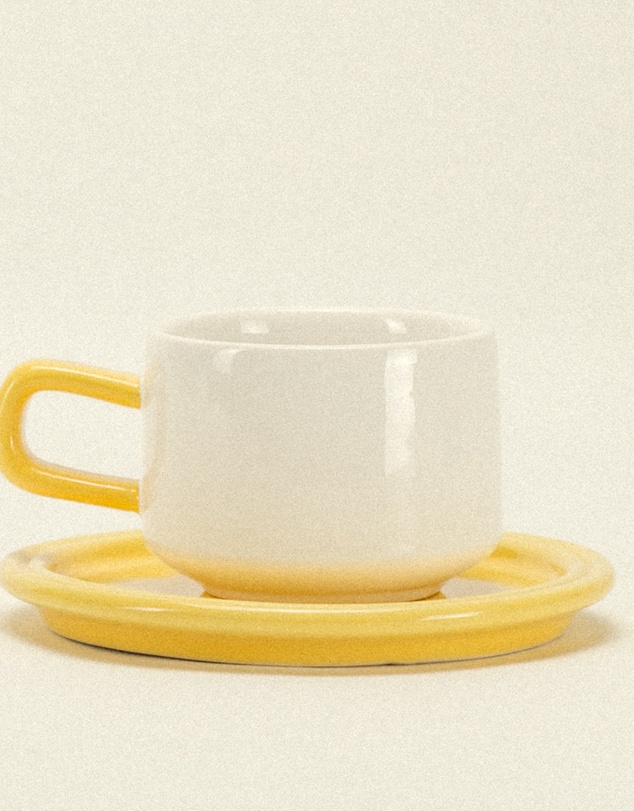 Dennis Did It - Spill the Tea Cup and Saucer Egg Yolk