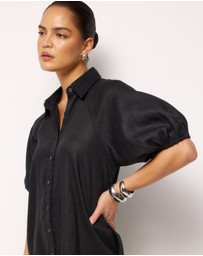 AERE - Joia Linen Puff Sleeve Mini Dress