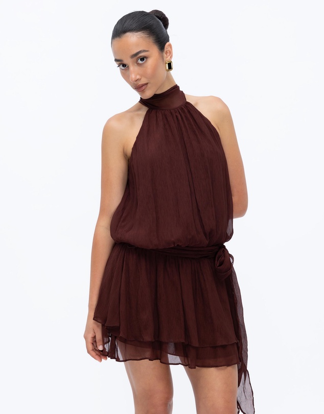 Minima Esenciales - Abbie High Neck Drop Waist Mini Dress
