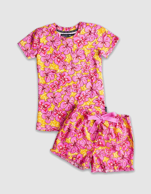 Kip&Co - KipCo x Mambo Funshine Coast Babies Organic Cotton Short Sleeve Tee Frill Short Pyjama Set - Babies-Teens