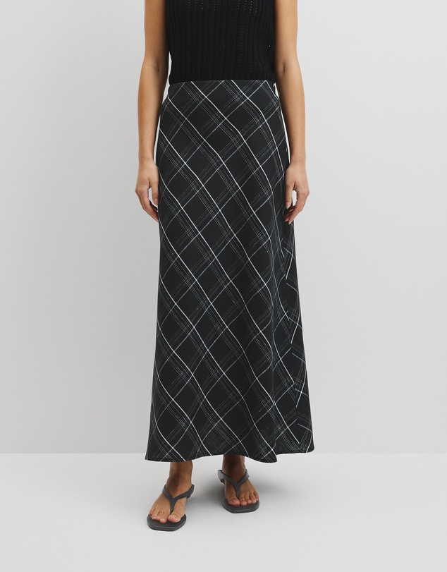 Country Road - Organically Grown Linen Check Pull-on Midi Skirt