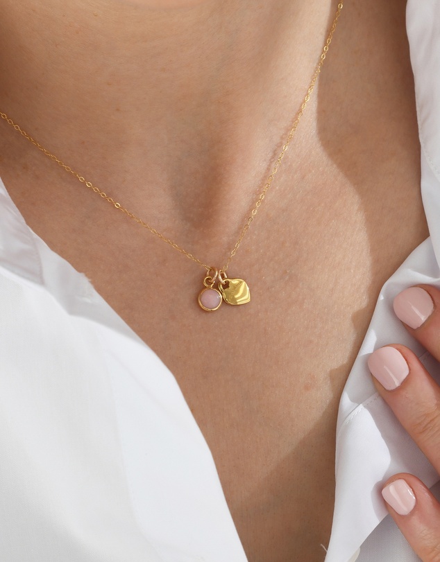 Von Treskow - Cable Chain Necklace with Pink Opal & VT Heart