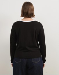 Atmos&Here Curvy - Contrast Long Sleeve Organic Cotton T-Shirt