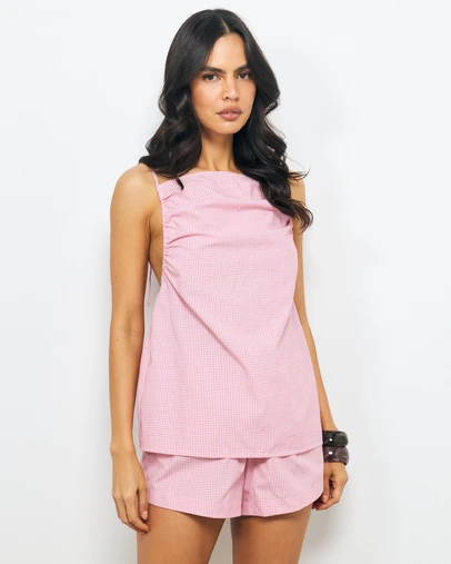 AERE - Zara Ruched Mini Check Top