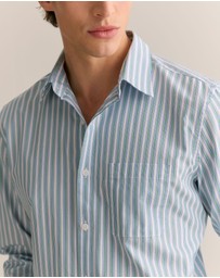 Trenery - Cotton Poplin Multi Stripe Shirt in Chalk Blue