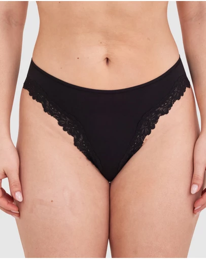 Bras N Things - NKD High Leg Lace Brazilian Knicker - Black