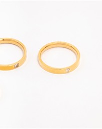 Lovisa - Waterproof Gold Plated Stainless Steel Cubic Zirconia Stacking Rings 3-Pack