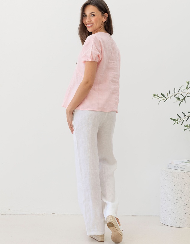 Angel Maternity - Brigitte Maternity Linen Blouse Top - Pink