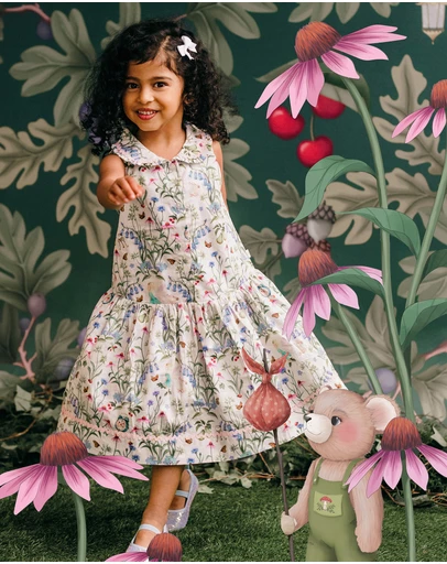 Fleur Harris - 'Silky's Floral' Winsome Dress in Snow 