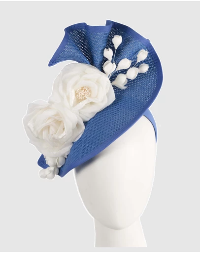 Fillies Collection - Bespoke Sculpted Blue Cream Racing Fascinator