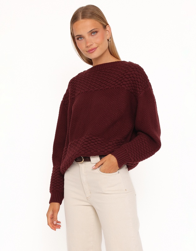 Petal & Pup - Fiora Waffle Stitch Sweater - Burgundy
