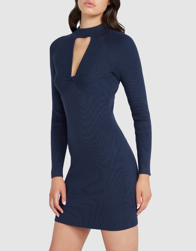 GUESS - Long Sleeve Mock Neck Cut Out Cambria Dress