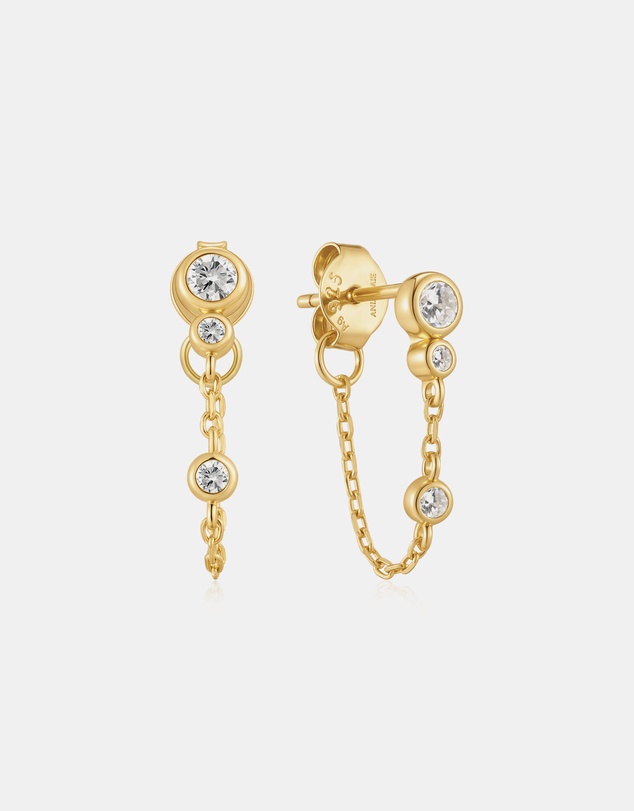 Ania Haie - Gold Bezel-Set Drop Chain Stud Earrings