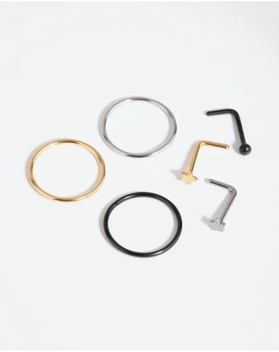 Lovisa - Surgical Steel Ball Star Nose Ring & Stud 6-Pack