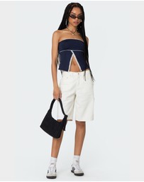 EDIKTED - Lace Trim Split Front Tube Top