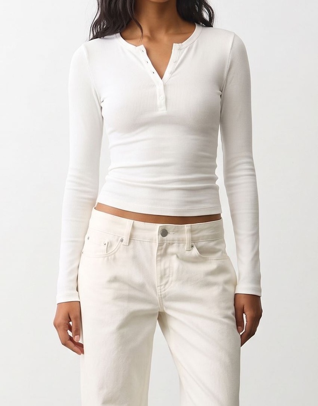Atmos&Here - Henley Long Sleeve Rib Top