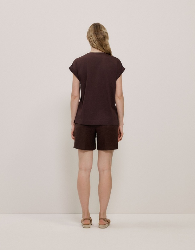 Trenery - Australian Cotton Cuff Sleeve T-shirt in Coffee
