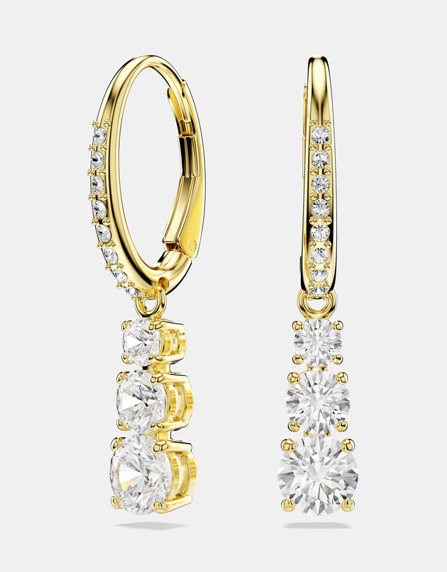 Swarovski - Stilla Attract hoop earrings, Round cut, White, 18K gold finish