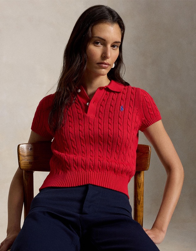 Polo Ralph Lauren - Cable-Knit Cotton Cropped Polo Shirt - The ICONIC Exclusive