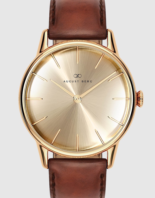 August Berg - Serenity 32mm Gold Plated Brown Leather Strap Watch