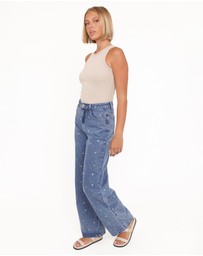 Petal & Pup - Kendall Straight Leg Jeans - Embroidery Medium Wash