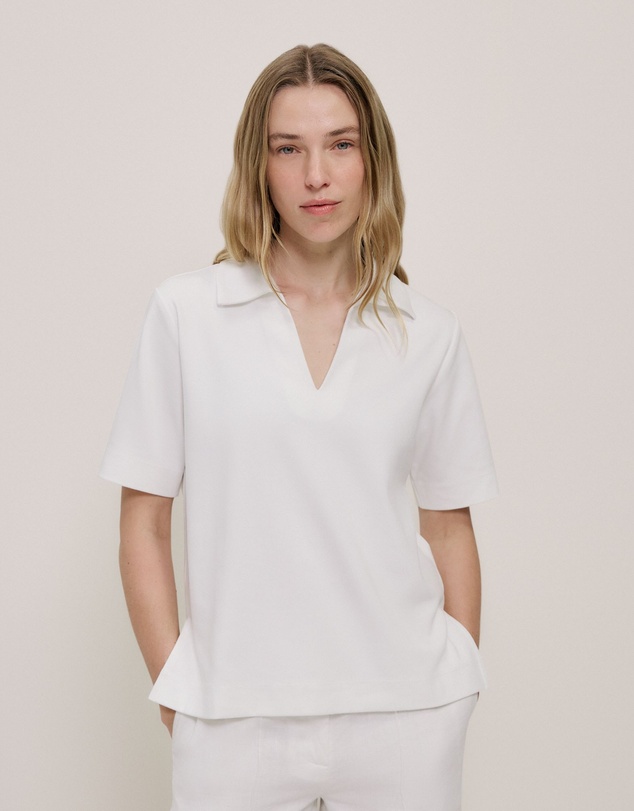 Trenery - Modal Cotton Collared T-shirt in White