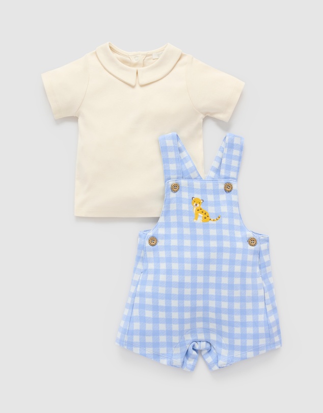 Purebaby - Gingham Overall Set -Kids-Babies