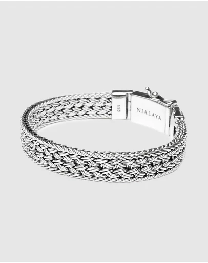 Nialaya Jewellery - Men's Silver Braided Chain Bracelet