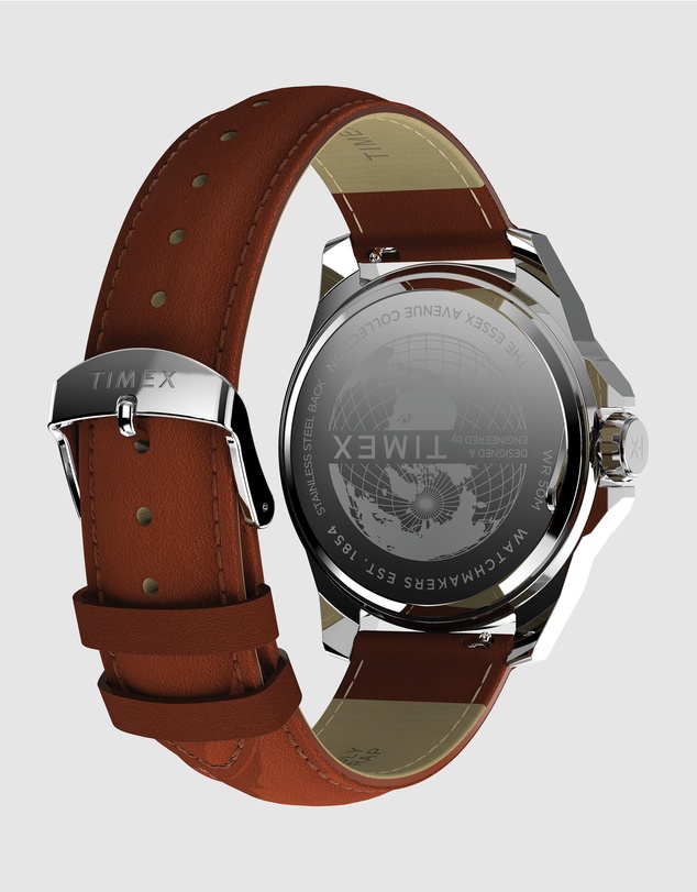 TIMEX - Essex Day & Date 46mm Leather Strap Watch
