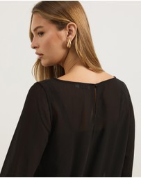 Atmos&Here - Leah Chiffon Boat Neck Long Sleeve Top