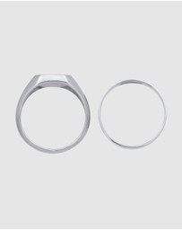 Kuzzoi - ICONIC EXCLUSIVE - Ring Men Signet Band Square Set of 2 with Enamel in 925 Sterling Silver
