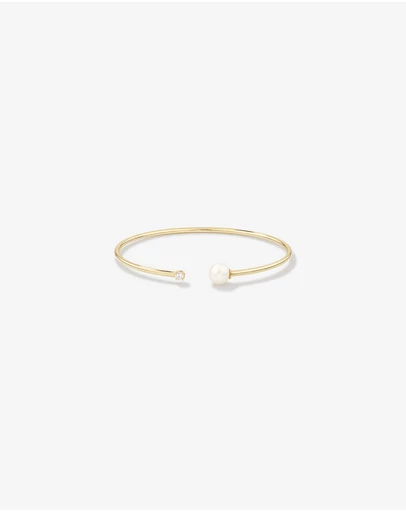 Michael Hill - Cultured Freshwater Pearl and Diamond Torque Bangle in 10kt Yellow Gold
