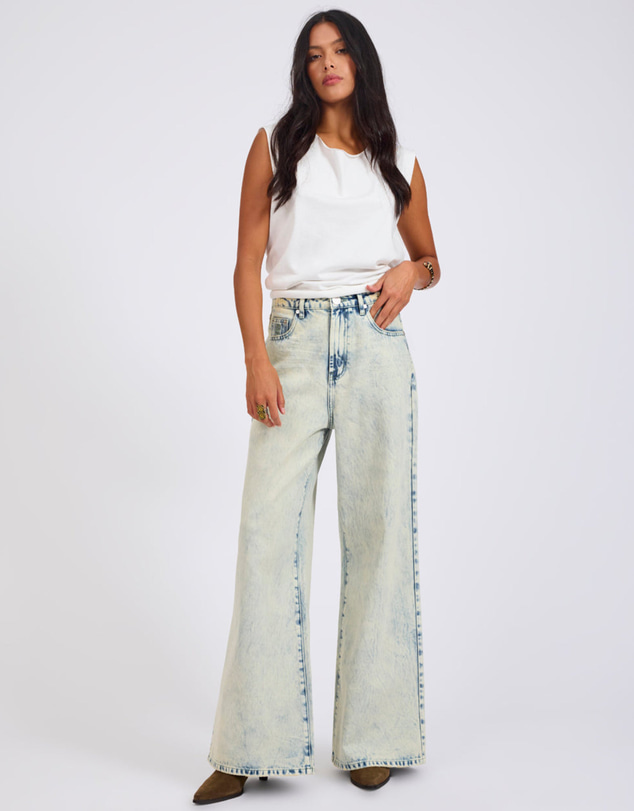 ONE TEASPOON - Love Machines Mid Waist Super Wide Leg Denim Jeans - Ambrosia Blue