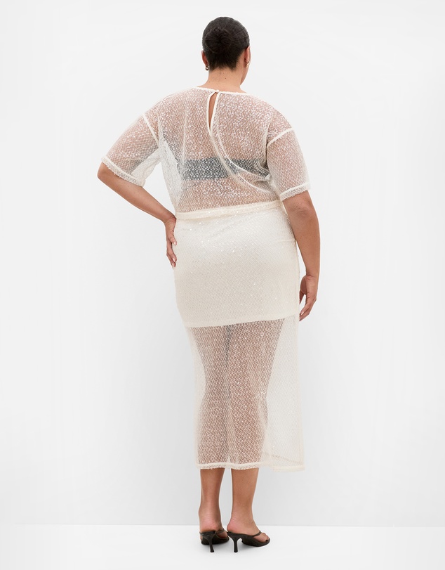 City Chic - Plus size Stardust Sequin Maxi Skirt - cream