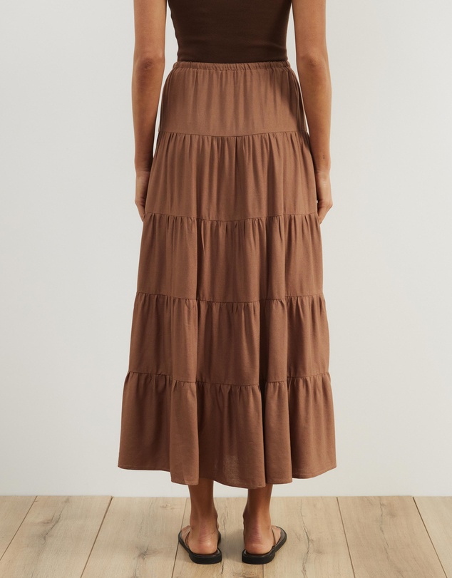 Atmos&Here - Elenora Linen Blend Tier Maxi Skirt