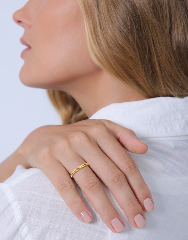 Elli Jewelry - Ring Stacking Set Modern Structured Trend in 375 Yellow Gold