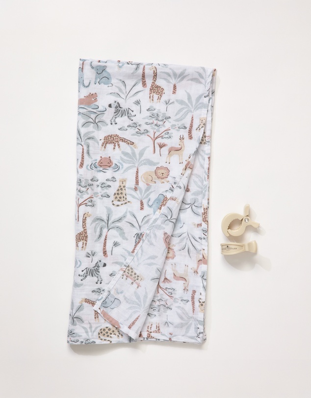Living Textiles - Organic Muslin Swaddle & Peg Set - Wild Safari