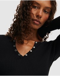 Cotton On - Rib Knit Snap Mini Dress