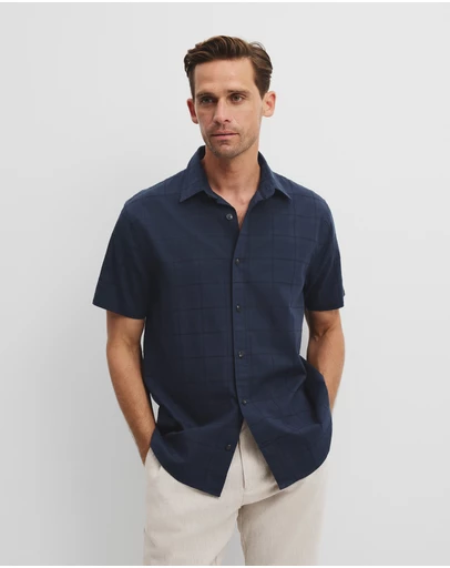 Country Road - Short Sleeve Regular Fit Cotton Woven Check Shirt