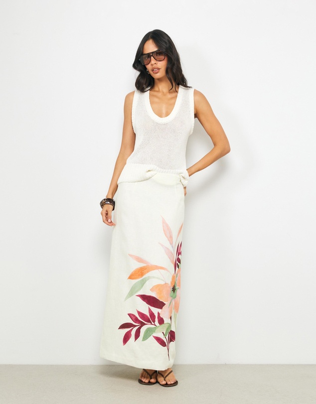AERE - Winnie Floral Print Linen Maxi Skirt