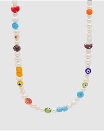 Nialaya Jewellery - Men's Pearl Choker with Playful Glass Beads