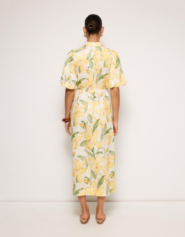 AERE - Amalie Linen Puff Sleeve Shirt Dress