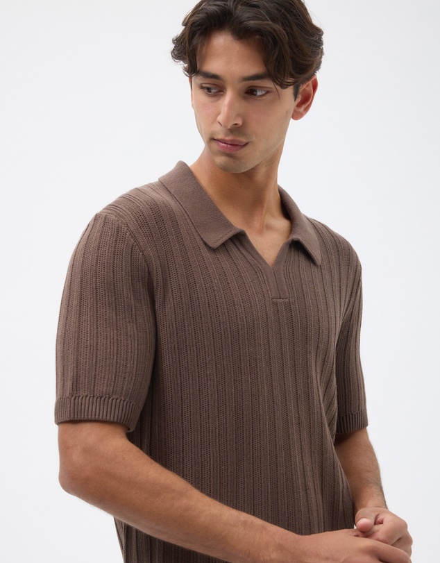 AERE - Fisherman Ribbed Knit Polo