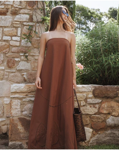 Petal & Pup - Como Strapless Maxi Dress - Brown