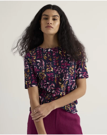 Seasalt - Seasalt Cornwall Navy Poisson Printed T-Shirt Jersey